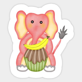 Cute elephant eating banana cupcake. Sticker